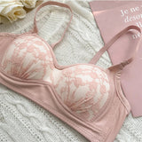 Summer Lace Half Cup Bra Small Bust Beachwear Gathering Light Support Pure Bralette Ultra Thin Wirefree Set AU MOYISU S-XL-32-38