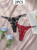 2pcs Ladies' New Lace Sexy Black And White Embroidered Flower Print Sexy Set Thong Underwear C2648