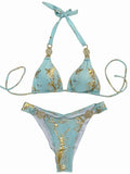 Snake Print Halter Diamond Bikini 2025 Women Swimwear Female Swimsuit Two-piece Bikini Set High Cut Bathing Suit Swim Beach Wear