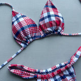 2026 New Summer Women's Plaid Print Swimsuit Strappy Bathing Suit Sexy Lace-up Backless Swimwear Push Up Thong Biquini Beachwear