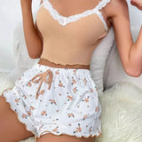 Women Sleepwear Summer Lace V-Neck Pajama Set Cami Top Printed Shorts Soft Pyjamas Sexy Nighties Loungewear