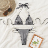 Snake Printed Halter Rhinestone Diamond Bikini Women Swimwear Female Swimsuit Two-pieces Bikini Set Brazilian Bathing Suit Swim