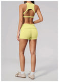 Tight Yoga Clothes Women Speed Drying Shock-absorbing Sports Vest Fitness Suits Outwear Gym Flip Waist Shorts Workout Clothes