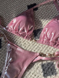 PU Leather Pearls Bikini Mini Micro Thong Bikinis Women Swimwear Female Swimsuit Two-piece Bikini Set Halter Bathing Suit Swim