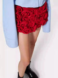 Fashion Three-dimensional 3D Rose Flower Decoration Women's Skirts Mid Waist Red Mini Skirts Summer 2026 New Sweet Women PM27