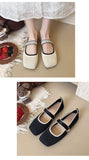 2026 New Mary Jane Shoes Woman Summer Autumn Leisure Flats Breathable Knitted Square Toe Female Daily Walking Driving Flat Shoes