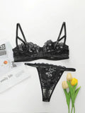 High Quality New Sexy Underwear For Women's Lace Transparent Hollow 3/4 Bra Gathering Steel Ring Push Up Underwear Set HR2634