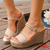 Plus Size 43 Chunky Wedges Sandals Women 2026 Summer Slip On Platform High Heels Sandals Woman Peep Toe Thick Sole Slippers