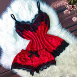 Summer Velvet Pyjamas Set for Women Sleepwear Sleeveless Straps Nightwear Lace Trim Cami Top and Shorts Sets Sexy Lingerie