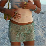 Fashion Floral Sequ Pearl Mini Skirt For Women Summer Vacation Beaded Hip Package Short Skirts Evening Party Lady Beach QH8J