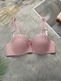 High Quality Pink Heavy Duty Lace Design Underwear Bow Daily Push Up Bra Sexy Lingerie Women With Steel Ring  J1903