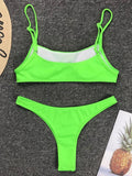 Sexy Neon Yellow Ribbed Brazilian Bikini Women Swimwear Female Swimsuit Two-pieces Bikini Set High Cut Bather Bathing Suit Swim
