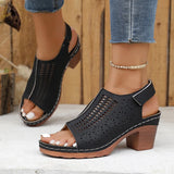 Retro Hollow Out Thick Heeled Sandals for Woman Summer Lightweight High Heels Sandals Women Plus Size Outdoor Platform Sandles