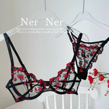 French Floral Bra Set Women | Sweet Sexy Sheer Mesh Lace, Transparent Underwear Set | Practical & Feminine MOYISU Sexy Panty Set