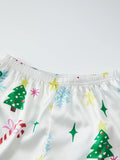 Women's Christmas Satin Pajama Set Long Sleeve Lapel Santa Claus/Christmas Tree Print Shirt Shorts Two Pieces Sleepwear