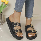 2026 Summer Classic Women's Sandals British Style Roman Shoes Soft Leather Slippers Metal Buckle Platform Slippers Women's Shoes
