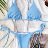 5 Colors Sexy Bikini Women Solid Swimwear Swimsuit Triangle Halter Pit Striped Bikinis Set Bathing Suit Female Banadores Mujer