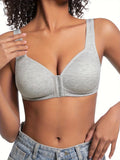 Women's Bra Wire-Free Front Closure Solid Color Full Coverage Fixed Cups More Considerate for Middle-Aged And Elderly Individual