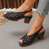Vinatge Peep Toe Thick Heels Sandals Women Hollow Out Back Strap Rome Sandles Woman Plus Size 43 Lightweight Sandalias Mujer