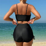 Wrinkled Knotted Shorts High Waist Bikini Female Swimsuit Women Swimwear Two-Pieces Bikini Set Bather Bathing Suit Swim V6197
