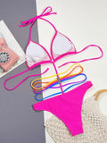 2026 Sexy One Piece Swimsuit Swimwear Women Halter Hollow Colorful Striped Straps Bikini Bathing Suit Beachwear Banadores Mujer