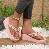 Fashion Flower Decor Wedge Flip Flops Women 2026 Summer Lightweight Platform Slippers Woman Chic Pink Thick Sole Beach Sandles