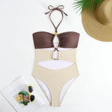 Cut Out One Piece Swimsuit with Skirt 2025 Women Hollowen Swimwear Monokini Patchwork Bodysuit Female Bathing Suit Beach Wear