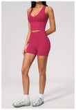 Seamless Gym Yoga Sets Women Breathable I-shaped Shock-absorbing Slim Sports Tank Top High Waist Shorts Training Fitness Suit