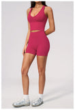 Seamless Yoga Sets Women Breathable V Neck Shockproof Sports Vest Fitness Suit Outwear High Waist Shorts Training Fitness Suit
