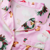 Women 2025 Christmas Pajama Set Santa Wreath Print Long Sleeve Button-up Tops and Elastic Waist Pants 2 Piece Sleepwear Outfit