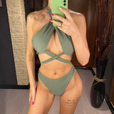 New 5 Colors White Cut Out Women Swimwear Bikini Female Swimsuit Two-Pieces Bikini Set Brazilian Bather Bathing Suit Swim V3366B