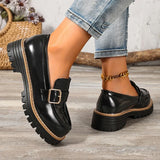 Fashion Buckle Patent Leather Loafers Women Plus Size 43 Round Toe Thick Heel Pumps Woman Thick Bottom Work Office Shoes Ladies