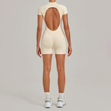 Half-zipper Slimming Yoga Jumpsuit Women Hollow Out Backless Sports One Piece Suits Short Sleeve Butt Lifting Tight Overalls