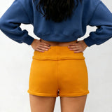 Women Fashion Lounge Shorts Spring Summer Knit Shorts Solid Color Drawstring Foldable Waist Comfy Casual Shorts