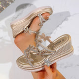 Fashion Rhinestone Butterfly Wedges Slippers Women Plus Size 43 Summer Chunky Platform Sandals Woman Thick Sole Crystal Sandals