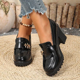 British Style Chunky High Heel Pumps Women 2026 Plus Size 42 Thick Heeled Loafers Woman Slip On Office Pu Leather Shoes Ladies