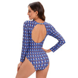 Long Sleeve Swimwear 2024 Surfing Bathing Suit Women Backless Print One Piece Swimsuit Retro Rashguard Monikini Bodysuit
