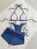 With Shorts Polka Dot Halter Mini Micro Thong Bikini Female Swimsuit Women Swimwear Three-pieces Bikini Set Bathing Suit Swim
