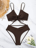 New Women's Swimsuit High Waist Two Piece Bikini Set Hollow Out V-neck Bandage Cross Backless Beach Swimwear Summer Bathing Suit