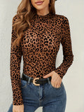 European and American sexy single-layer bra, stand-up collar, mesh bottoming top, women's leopard print inner top