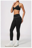 New Yoga Suit Women Color Blocked V-neck I Shape Sports Bra Fitness Clothes Summer Tight Running High Waist Leggings Tracksuit