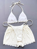 DEKA  Women 3 Piece Bikinis Set Halter String Push Up Swimsuit Backless Cute Beach Outfit Bathing Suit Swimwear Biquinis