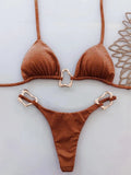 Sparkling Metal Ring Halter Extreme Mini Thong Bikini Female Swimsuit Women Swimwear Two-pieces Bikini Set Bathing Suit Swim