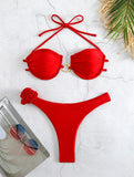 Sexy Patterned Bikini Top and Bottoms with Green Gemstones Perfect for Beach Wear and Pool Parties Summer Getaways Vacation Wear