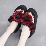 Bohemia Style Flower Platform Flip Flops For Women Summer Shoes Thick Sole Light Weight Girls Home Beach Slippers Wedge Sandals