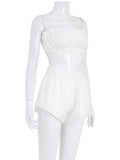 Ahagaga Fashion Sexy Solid Tracksuits Women Sleepwear Camisole Casual Bandage Slim Fit Skinny 2 pieces Suit Sets (Tops+ Shorts)