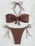 XS - L Halter Wrinkled Bandeau Bikini Women Swimsuit Female Swimwear Two-pieces Bikini Set High Leg Cut Bather Bathing Suit Swim