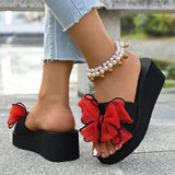 2026 Summer Big Bowknot Platform Slippers Women Plus Size 42 Open Toe Wedges Sandals Woman Lightweight Casual Beach Flip Flops