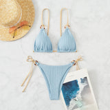 Sexy Rib Texture Triangle String Bikini Set Women Push Up Padded Thong Swimsuit Female Cut Out Bathing Suit Swimwear Biquini