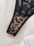 A Set of Black Sexy Lingerie, Featuring Leopard Print and Floral Patterns. The Lace Design Combines Charm with Sexiness ZA825182